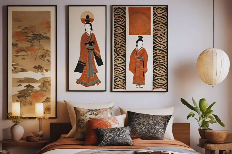 Itens de decoração com estampas originais com elementos de arte asiática